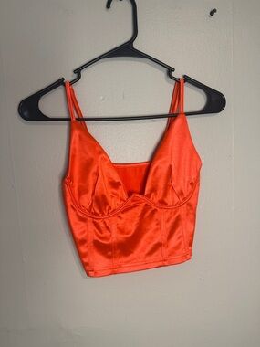 Satin Bustier Crop Top in Vibrant Orange